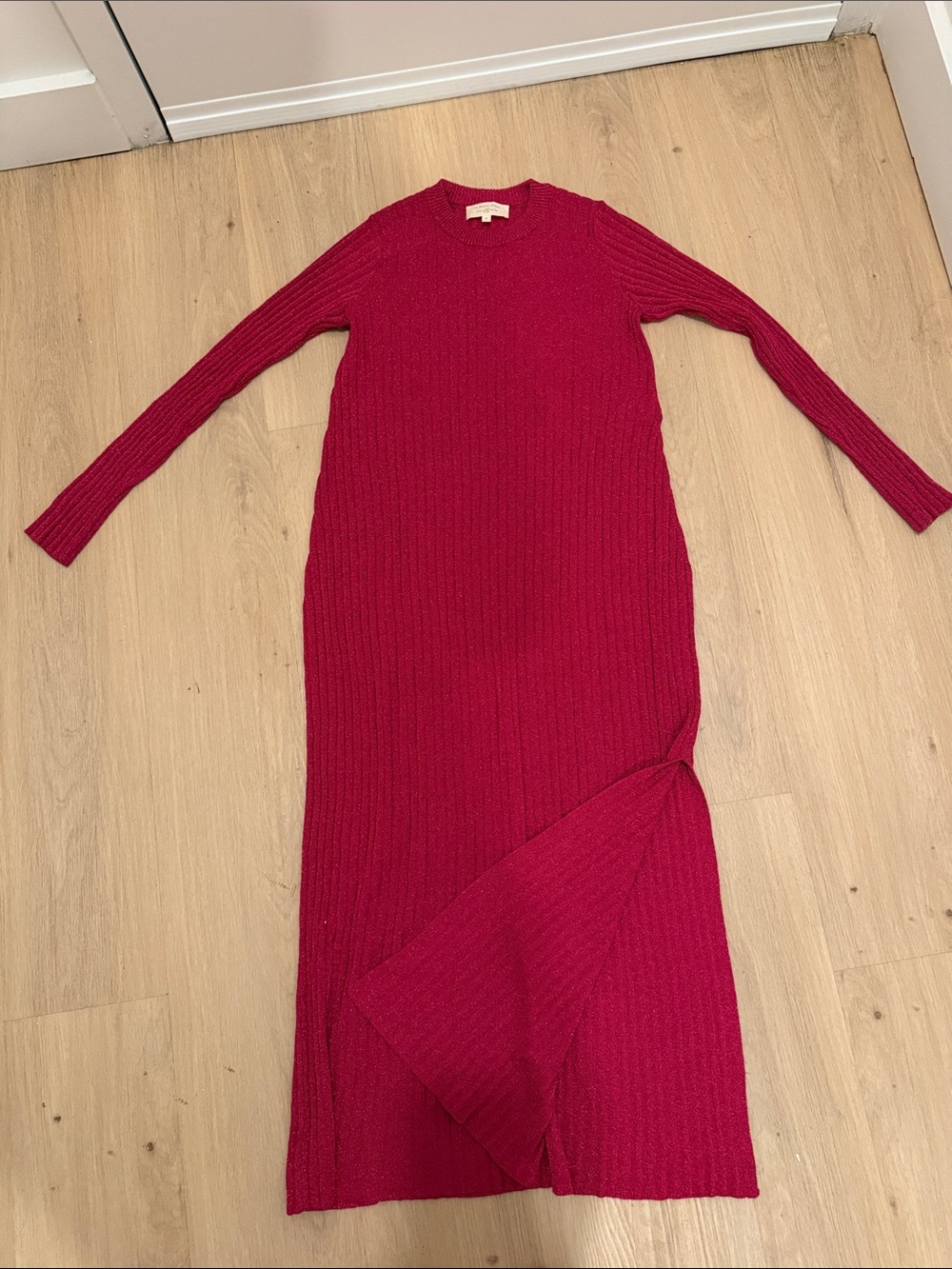 Sezane sparkle Fuchsia Ribbed Maxi Dress with Side Slit